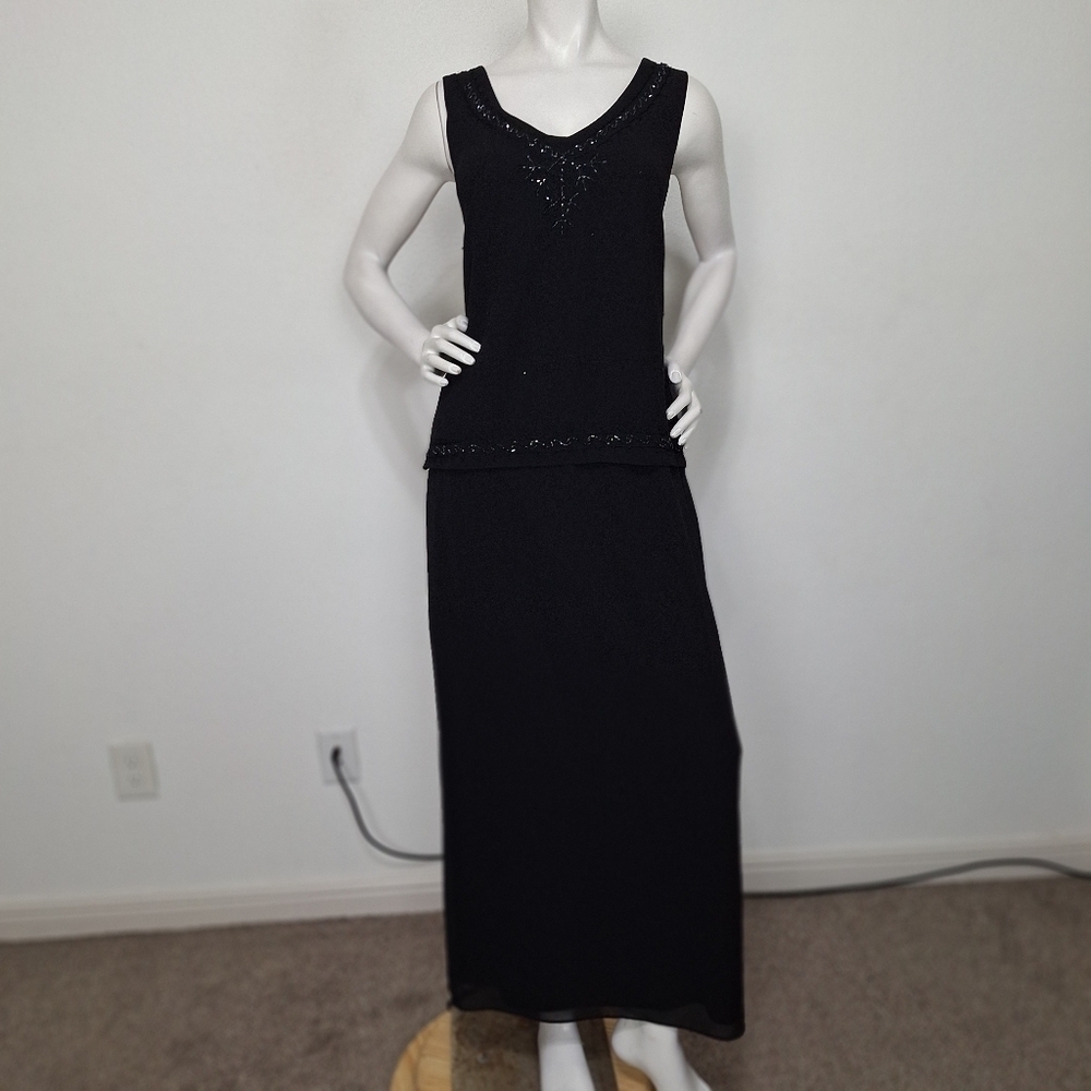 Dollar Black V-Neck Vintage Beaded Witchy Romantic Elegant Maxi Dress Size XL